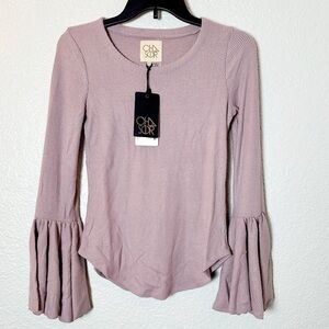 NWT Chaser Revolve Ribbed Purple Lilac Womens Wide Bell Sleeves